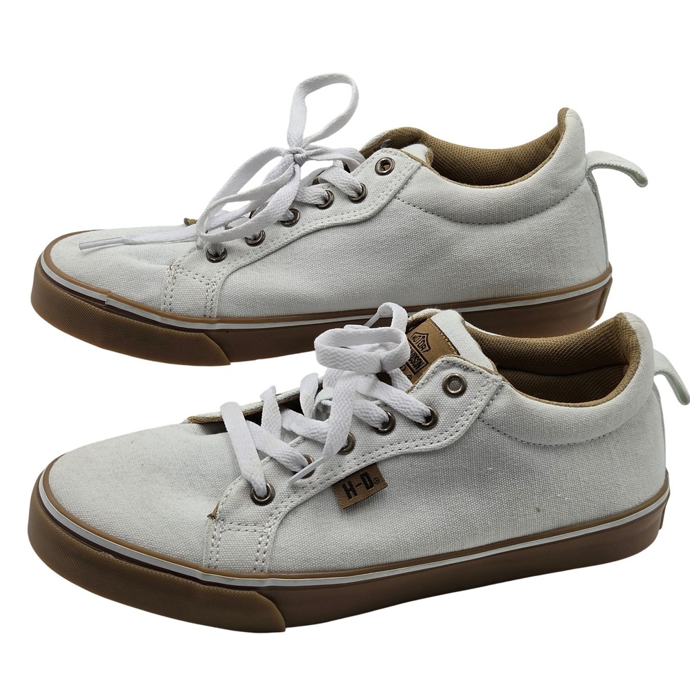 Harley-Davidson Shoes Mens 9.5 White Canvas Low Top Sneakers Gum Sole D84435